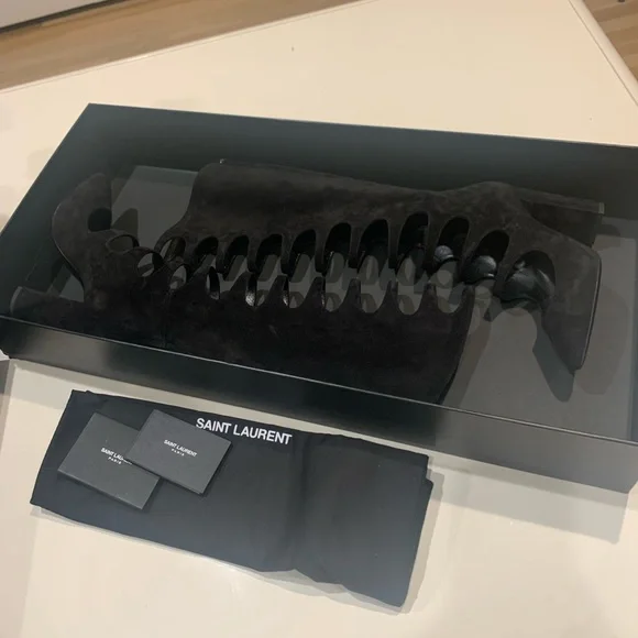 NWB RARE Saint Laurent Joplin Gladiator $3K Black Suede Boots Shoes Heels sz 37 - Picture 7 of 12